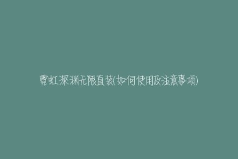 霓虹深渊无限直装(如何使用及注意事项)